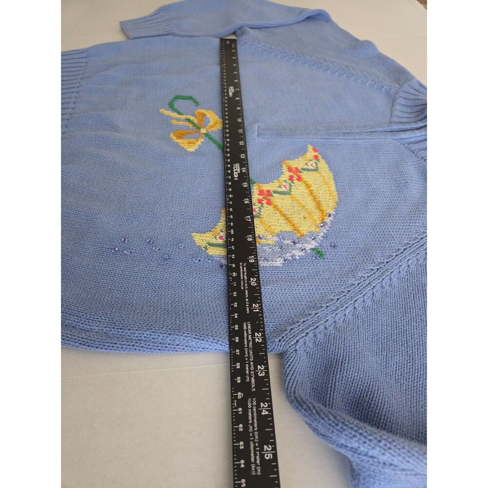 VNTG 90s Prep IZOD XL Cotton Sweater Embroidered Umbrella Blue Mock Neck 1/4 Zip - Picture 6 of 9